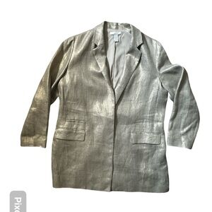 Chico’s Metallic Silver Gold Shimmer Linen Blend Blazer Jacket Women’s Size 2.